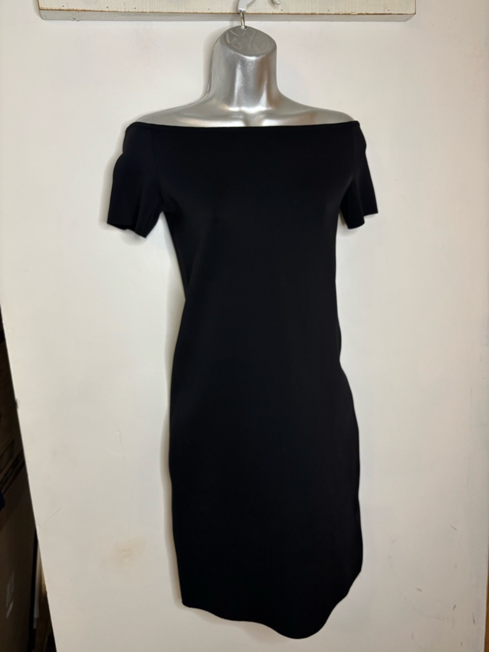 Helmut Lang Black One-Shoulder Short Sleeve Sheath Dress